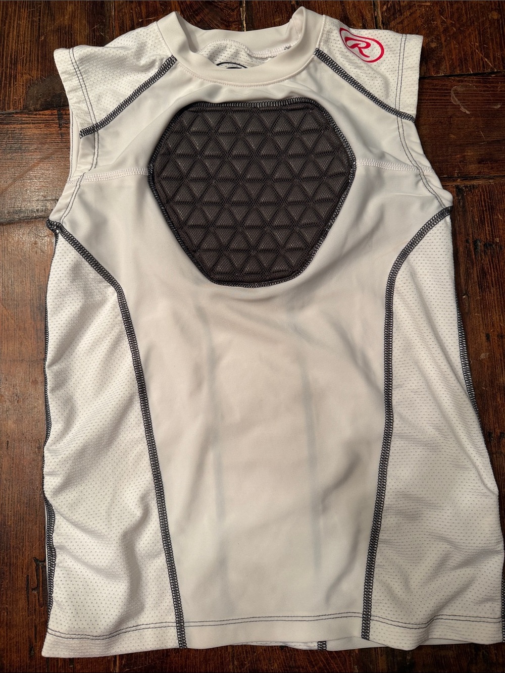 Rawlings White Sleeveless Compression Top with Black Chest Pad-Youth Medium